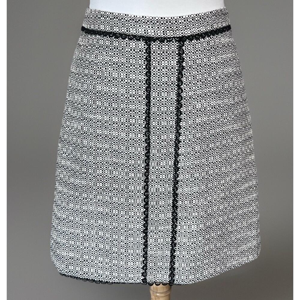 Karl Lagerfeld Women's Black White Gingham Tweed Mini A-Line Skirt Size 8 - Picture 1 of 6